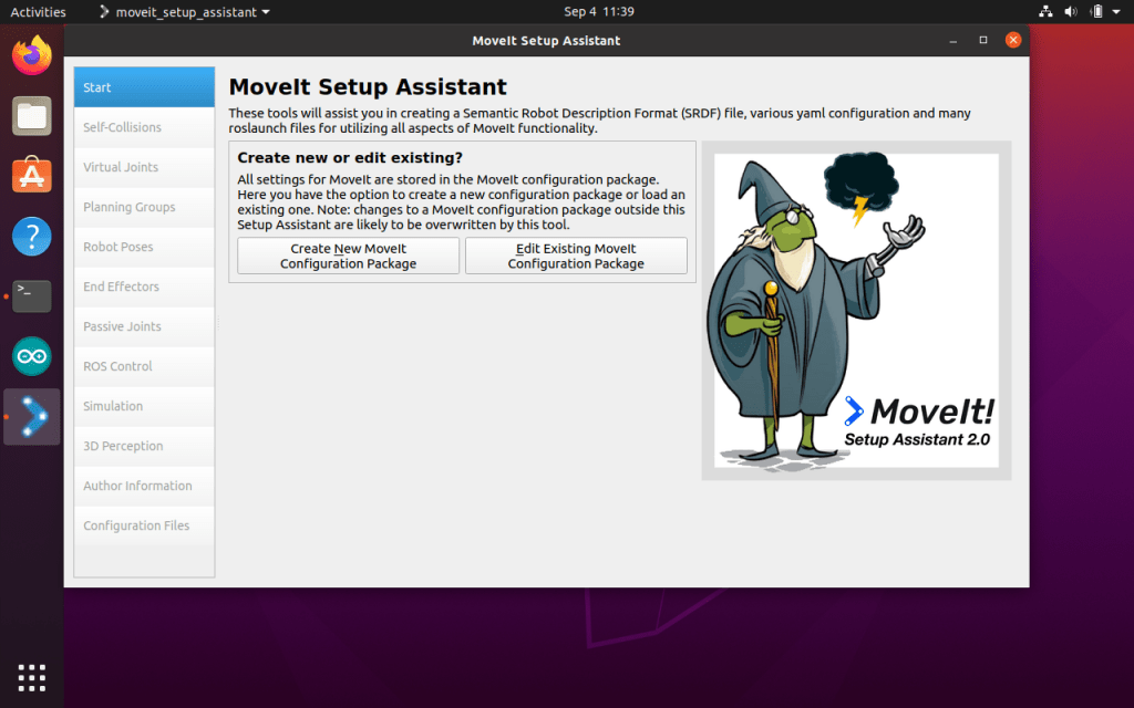 MoveIt Setup Assistant - start screen