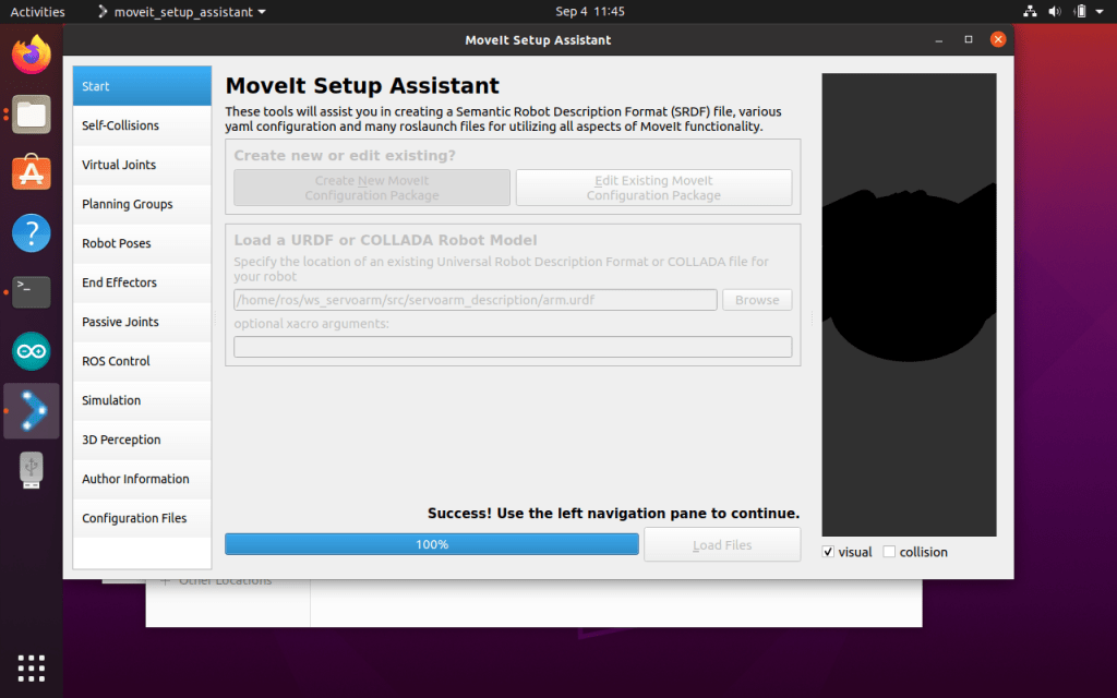 MoveIt Setup Assistant - load URDF file to make ready for config